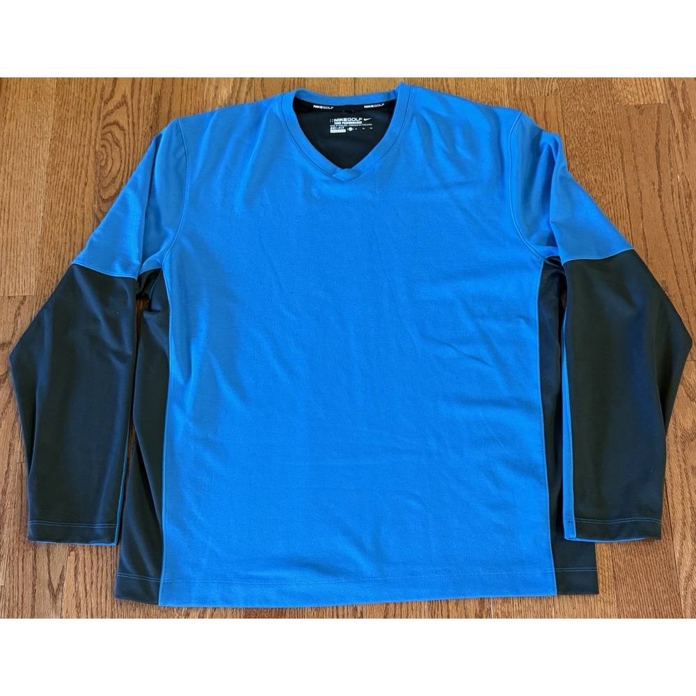 Nike Golf Tour Performance Dri-Fit Shirt Mens Size XL V-Neck Blue/Gray 2-Tone
